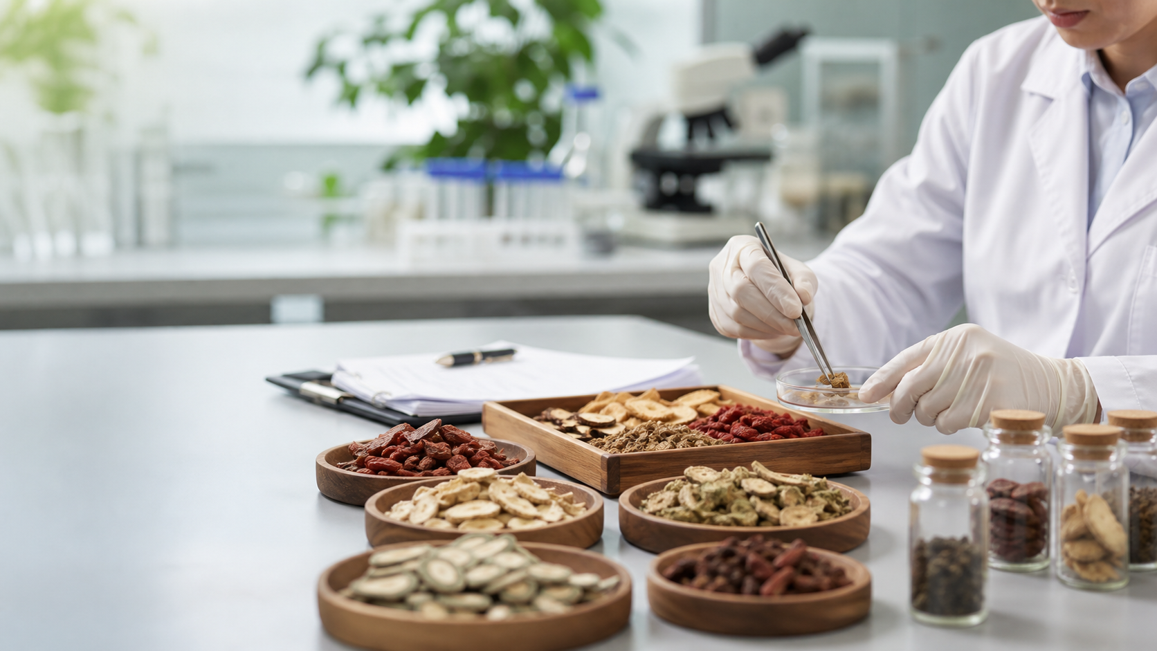 Botanical extract quality control laboratory with WEUP branded testing workflow