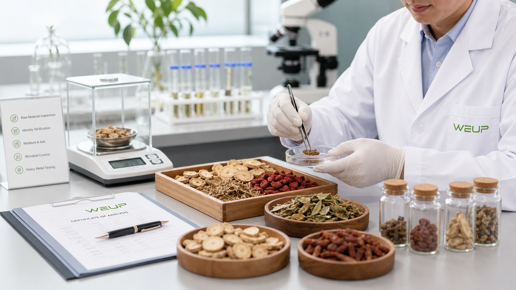 WEUP herbal ingredient laboratory quality control and document review